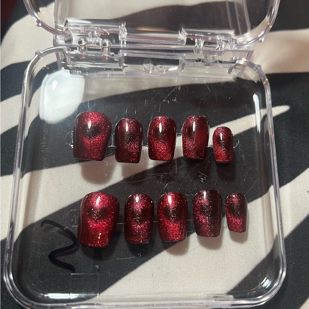 Hand Crafted Red Glitter Press-On Nails